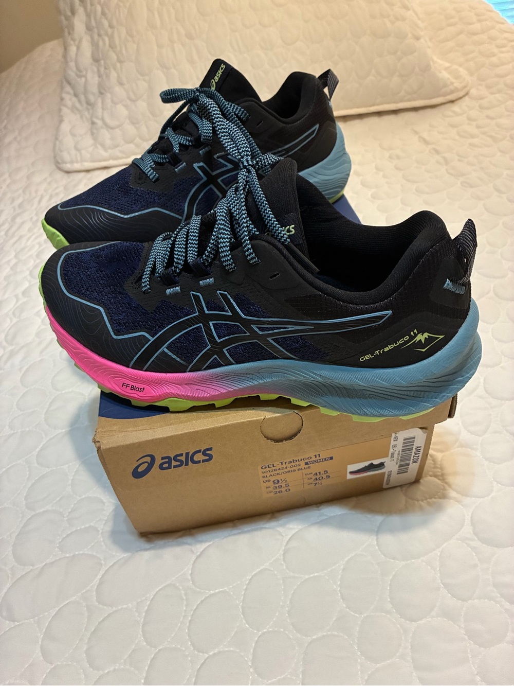 Only worn 2x. Asics Women's Black Running Sneakers with Pink & Neon Green Accent